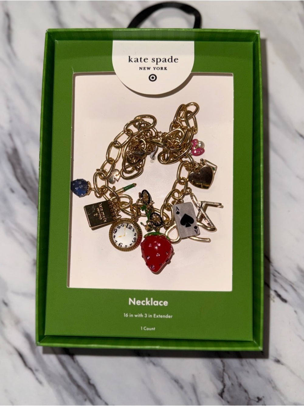 kate spade for Target Gold Charm Necklace with Red and Blue Accents